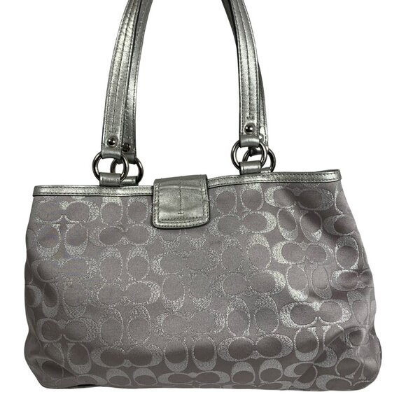Coach Lynn Soho Signature C Jacquard Tote Bag Purse Metallic Silver F18912 + Fob - Picture 5 of 16